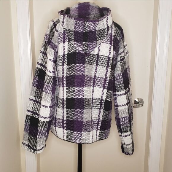 90s Plaid Knit Hoodie Baja - Picture 4 of 6